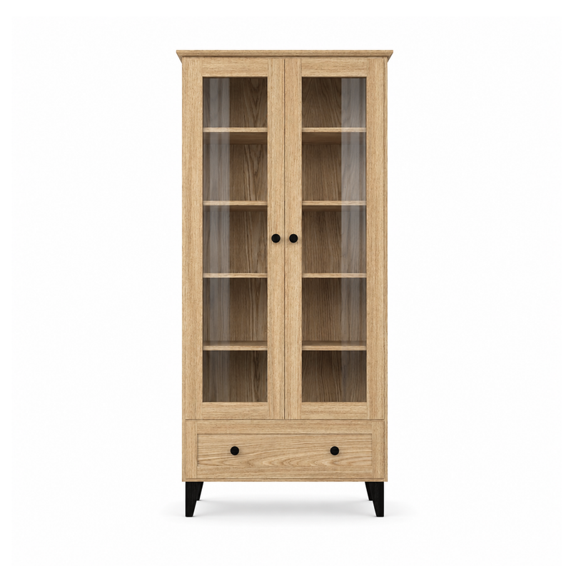Eget vitrineskab 1S 90 Scandi natur eg / sort