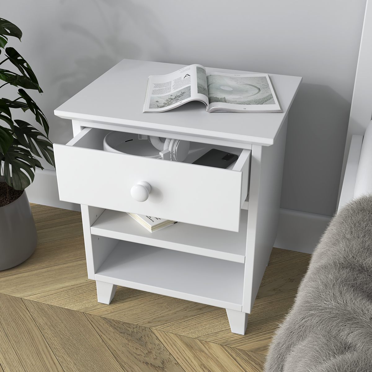 Træ sengebord 1S N02 Scandi hvid