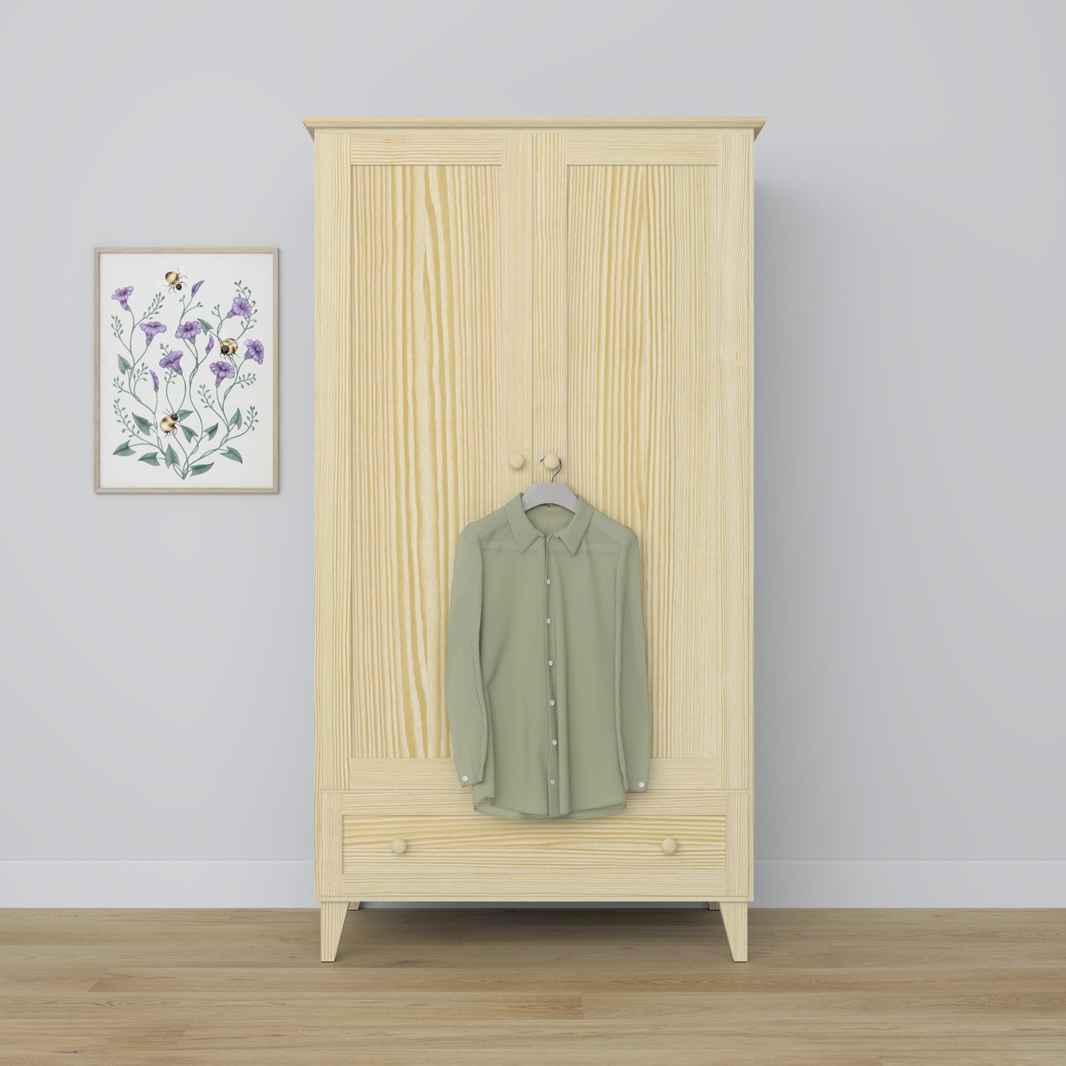 Pine wardrobe 2D1S Scandi clear pine