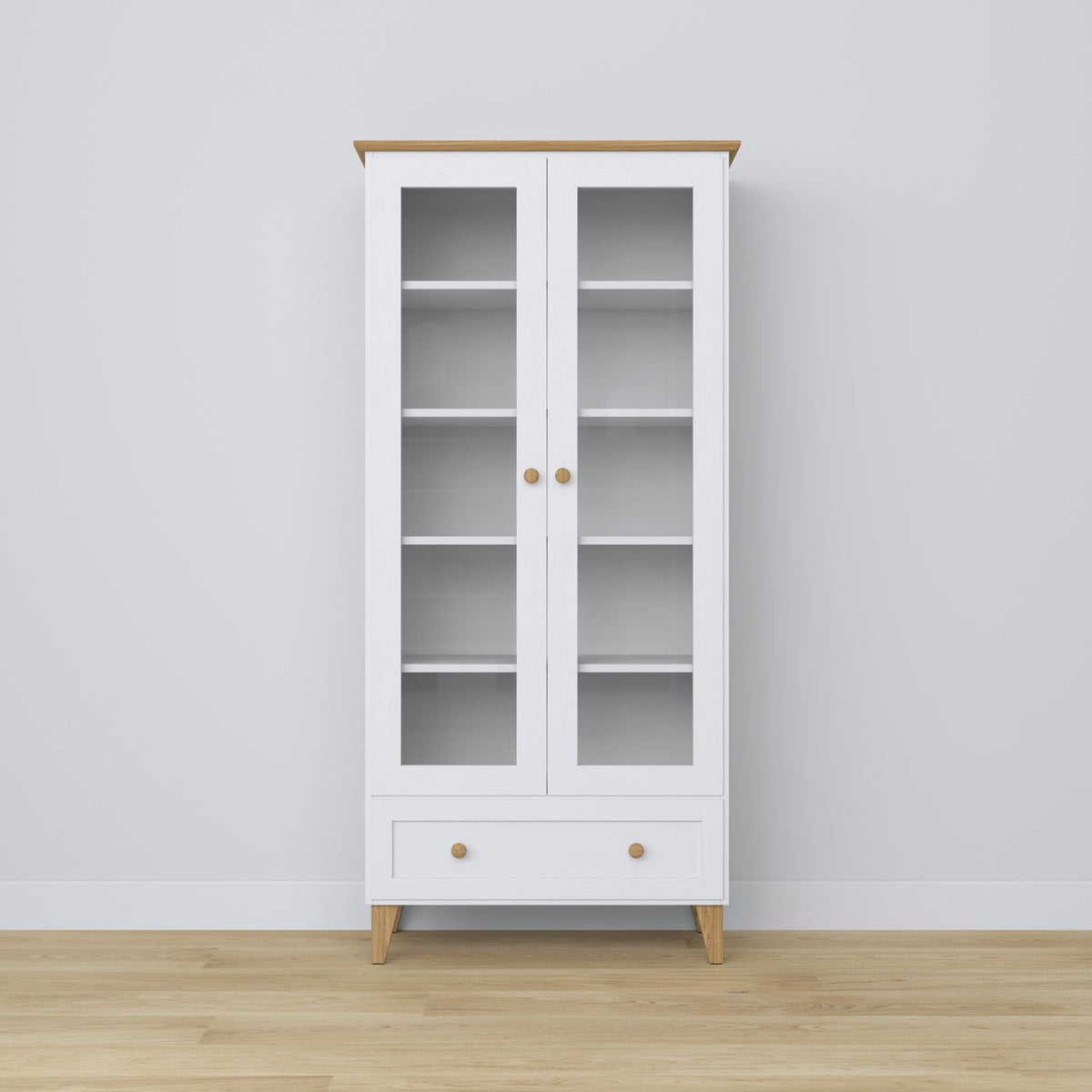 Wooden display cabinet 1S 90 Scandi white / natural oak