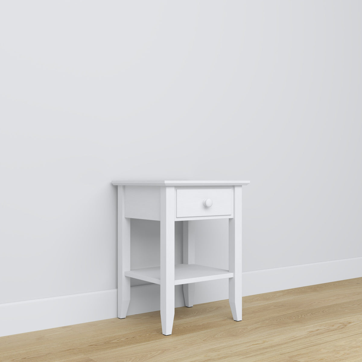 Sengebord N01 hvid – træ, set forfra, Nizio Home
