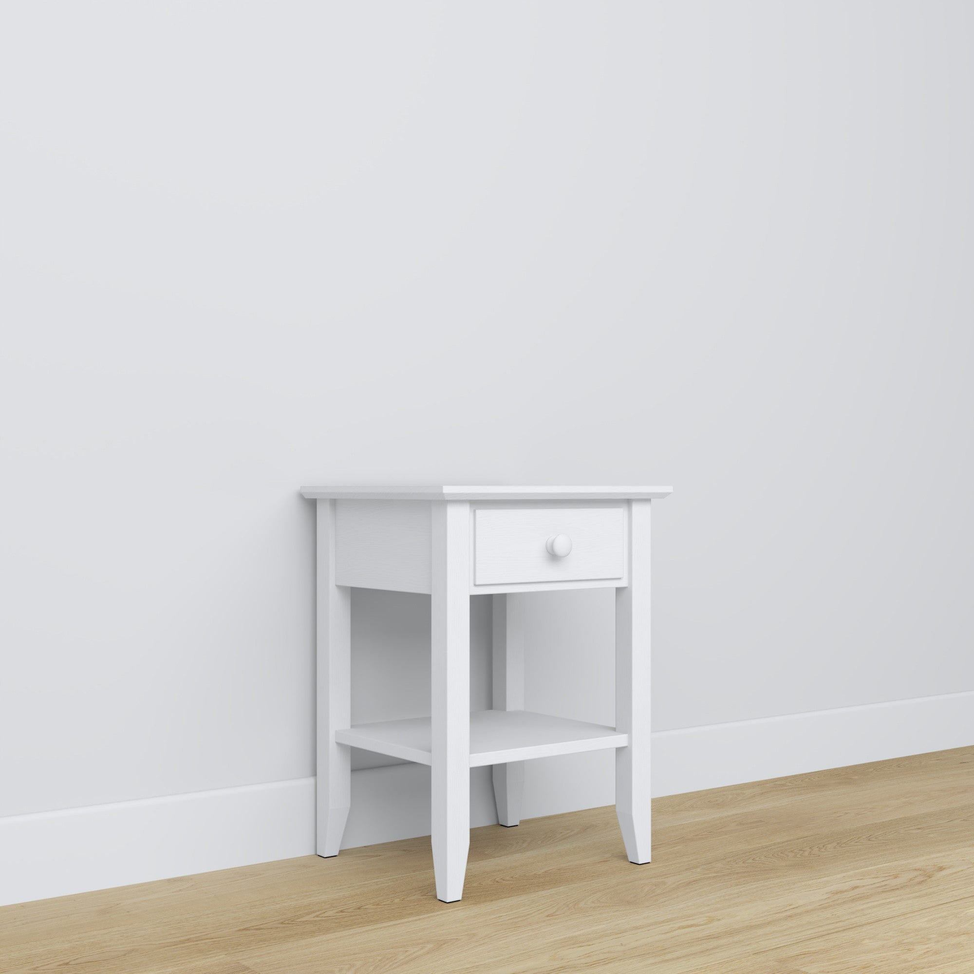Sengebord N01 hvid – træ, set forfra, Nizio Home