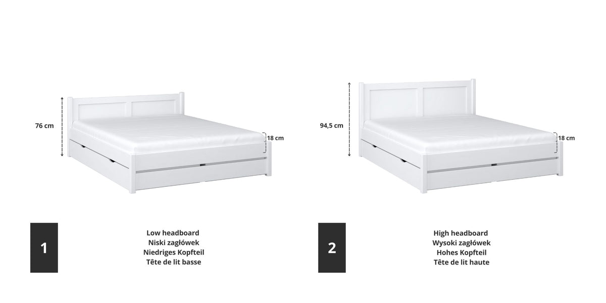 Wooden double bed with drawer N02 white