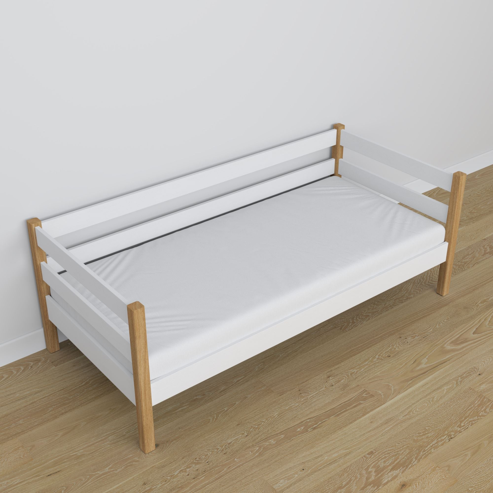 Sovesofa i hvid og eg lavet af træ - mål og diagram, Nizio