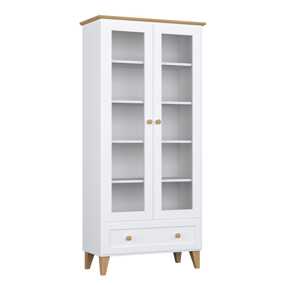 Wooden display cabinet 1S 90 Scandi white / natural oak