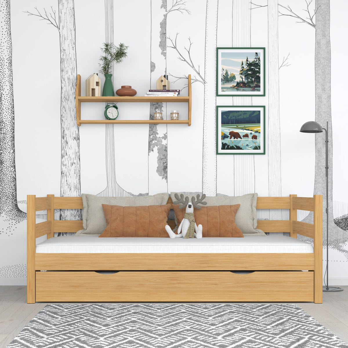 Sovesofa i naturtræ med madrasskuffe - træ, Nizio Home