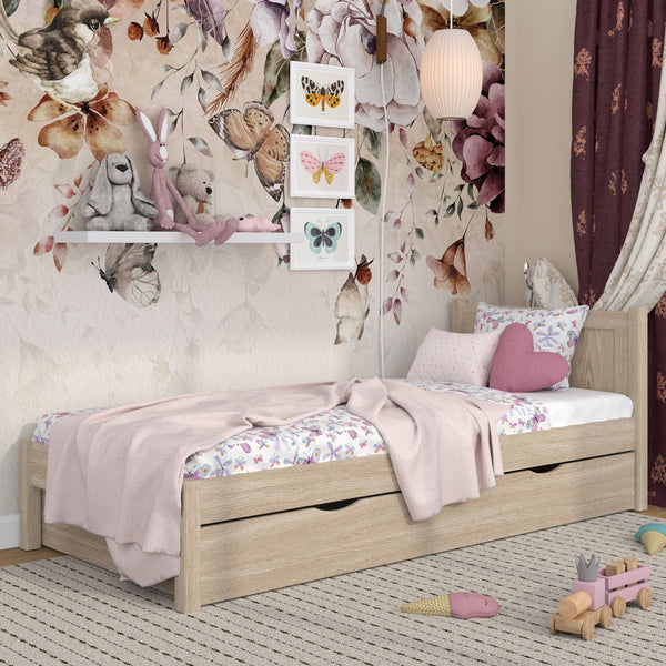 Single bed with drawer oak bleached oak – children’s room, scandi style
