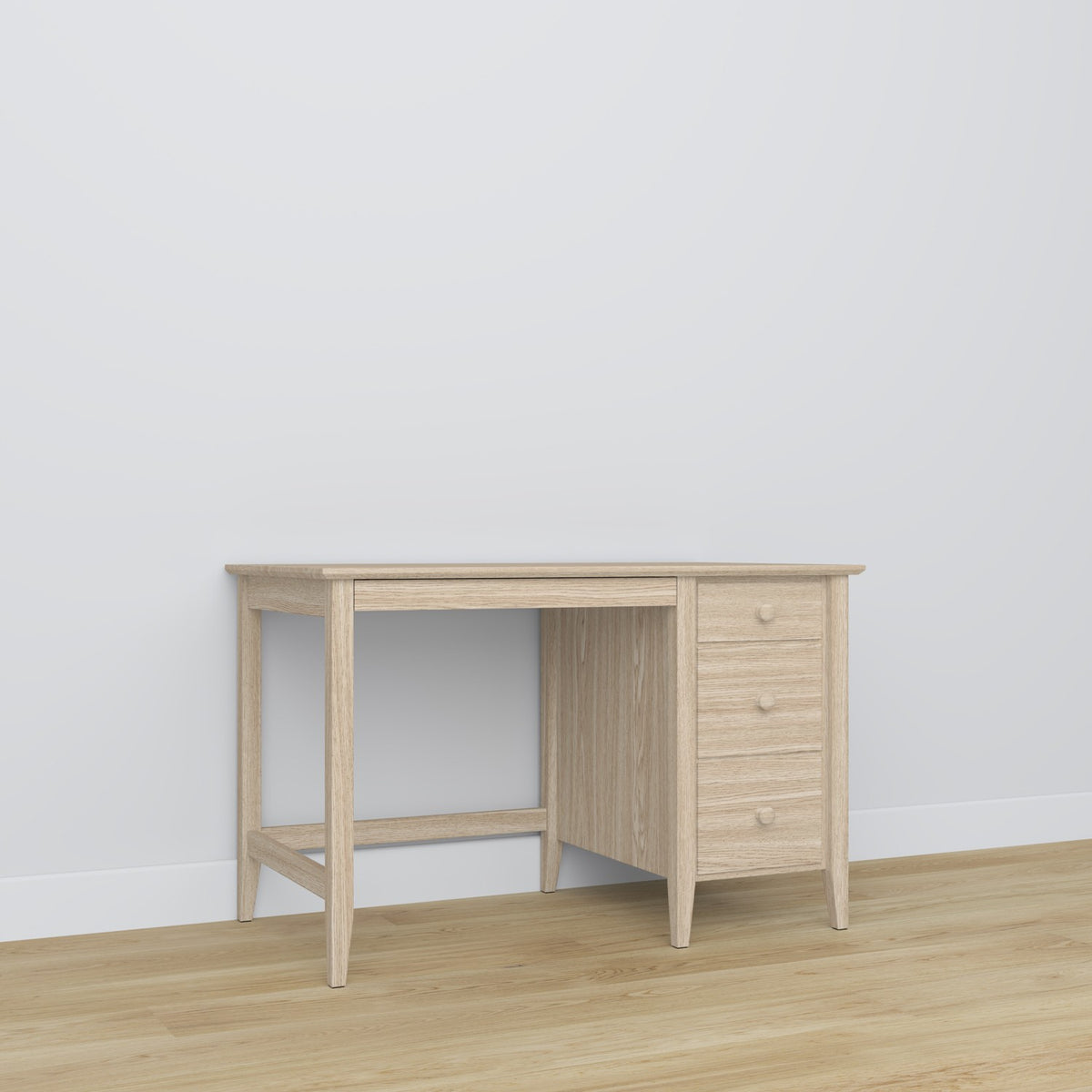3S skrivebord i bleget eg - eg, kompakt top, set forfra, Nizio