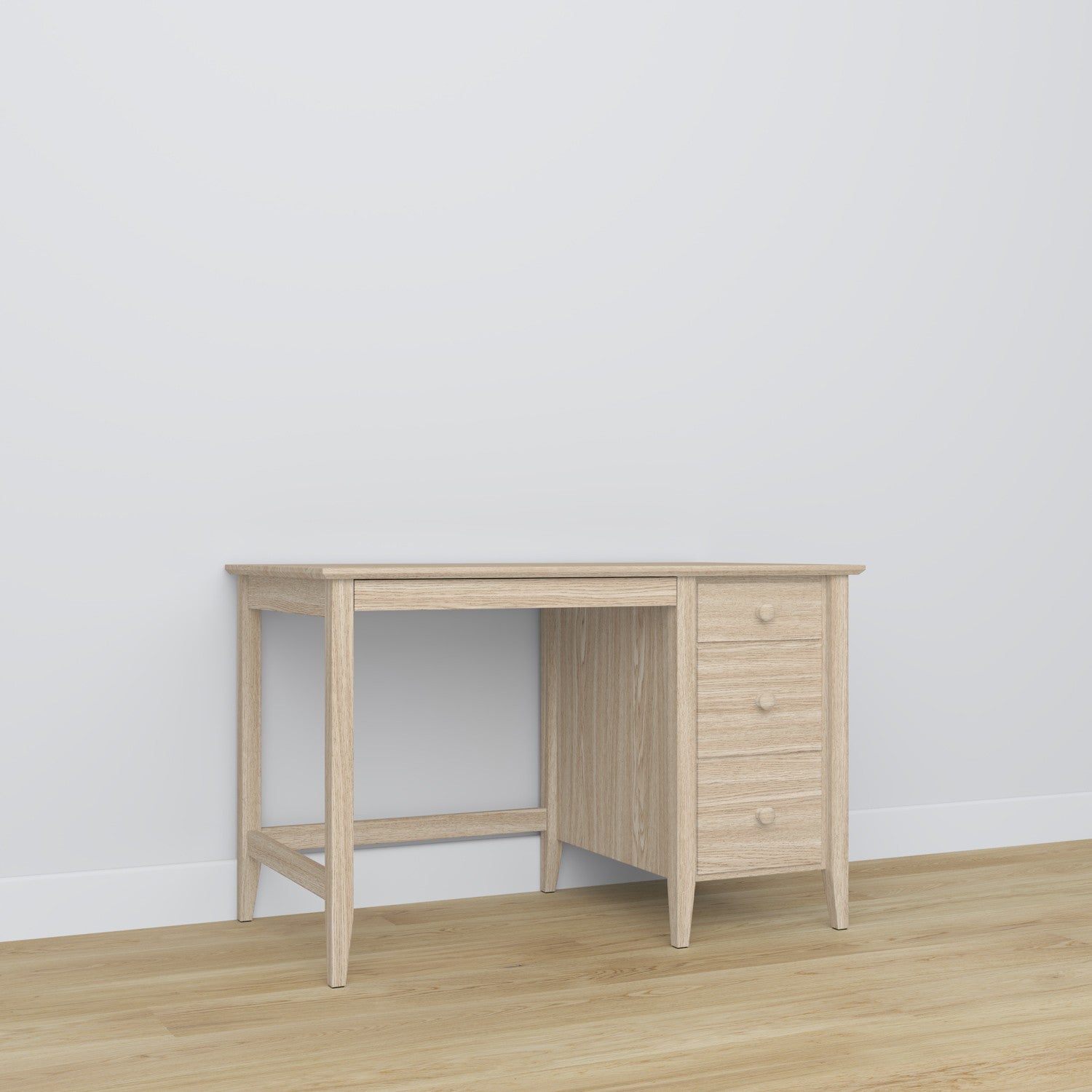 3S skrivebord i bleget eg - eg, kompakt top, set forfra, Nizio