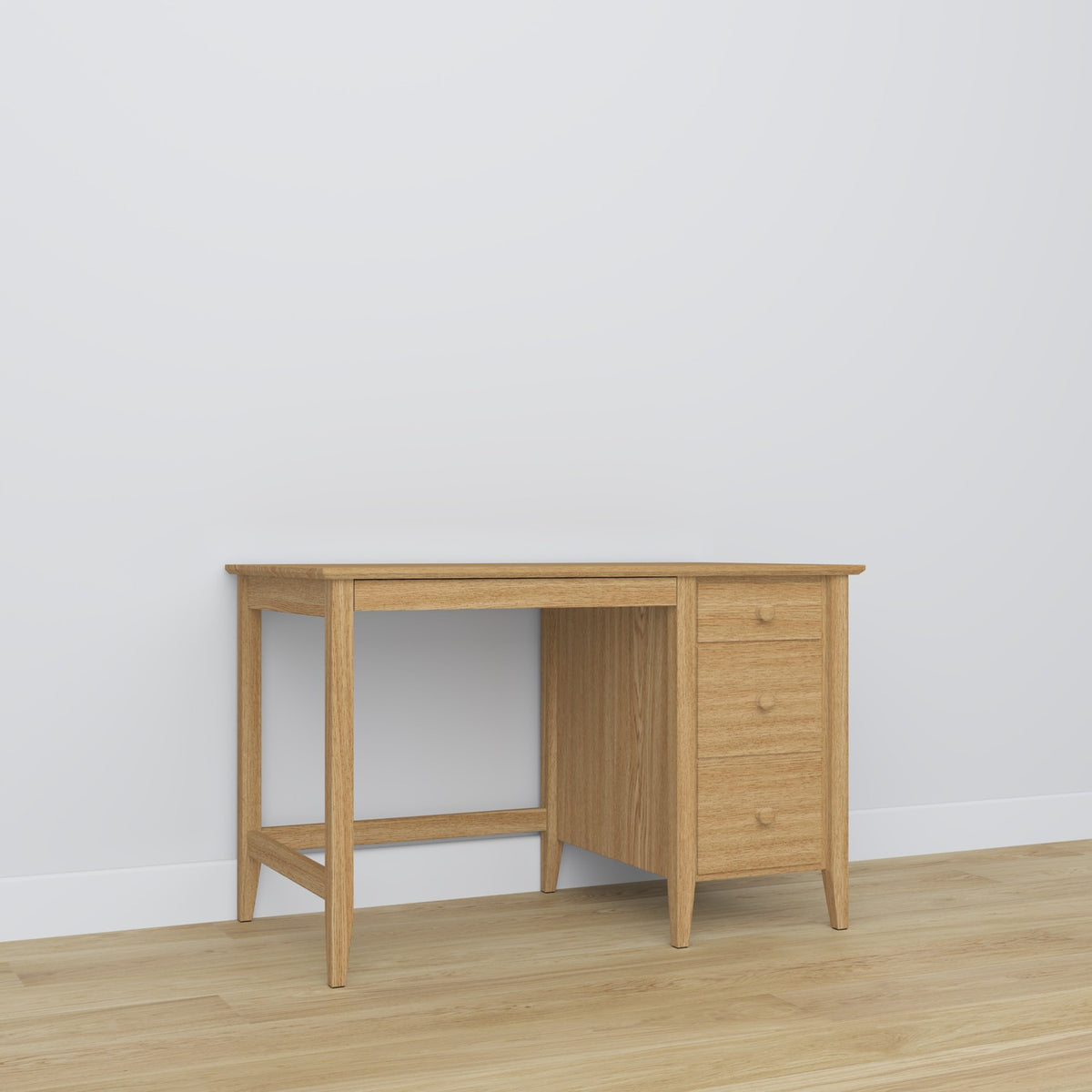 3S skrivebord, naturlig eg - eg, kompakt top, set forfra, Nizio