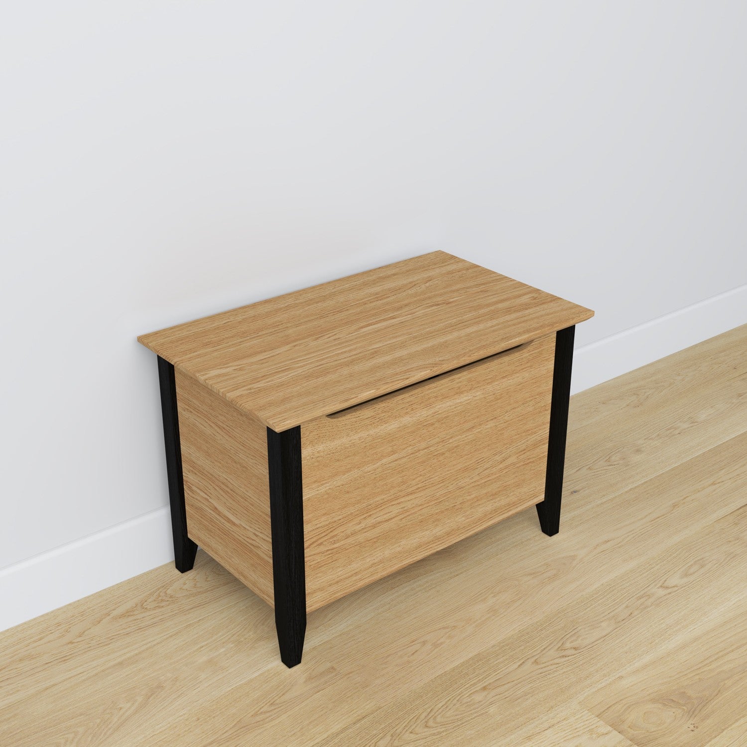 Chest natural oak with black oak wood – side view, furniture proportions, Nizio
