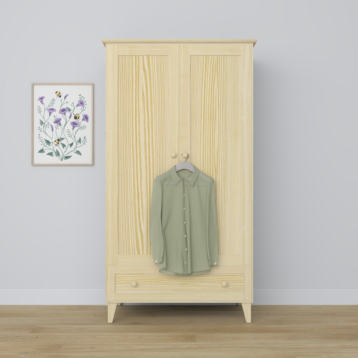 Pine wardrobe 2D1S Scandi clear pine