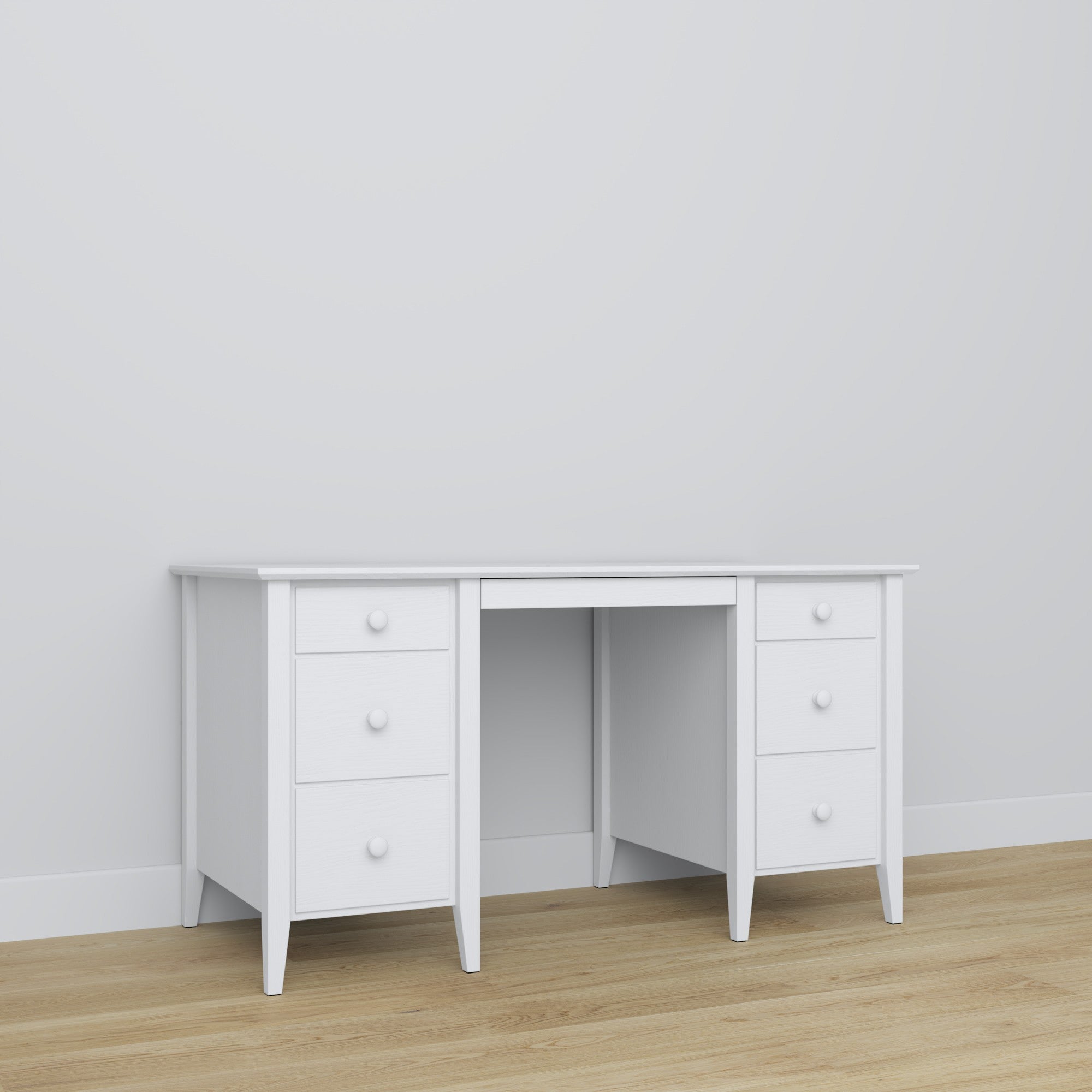 6S hvidt skrivebord - træ, bred top, set forfra, Nizio