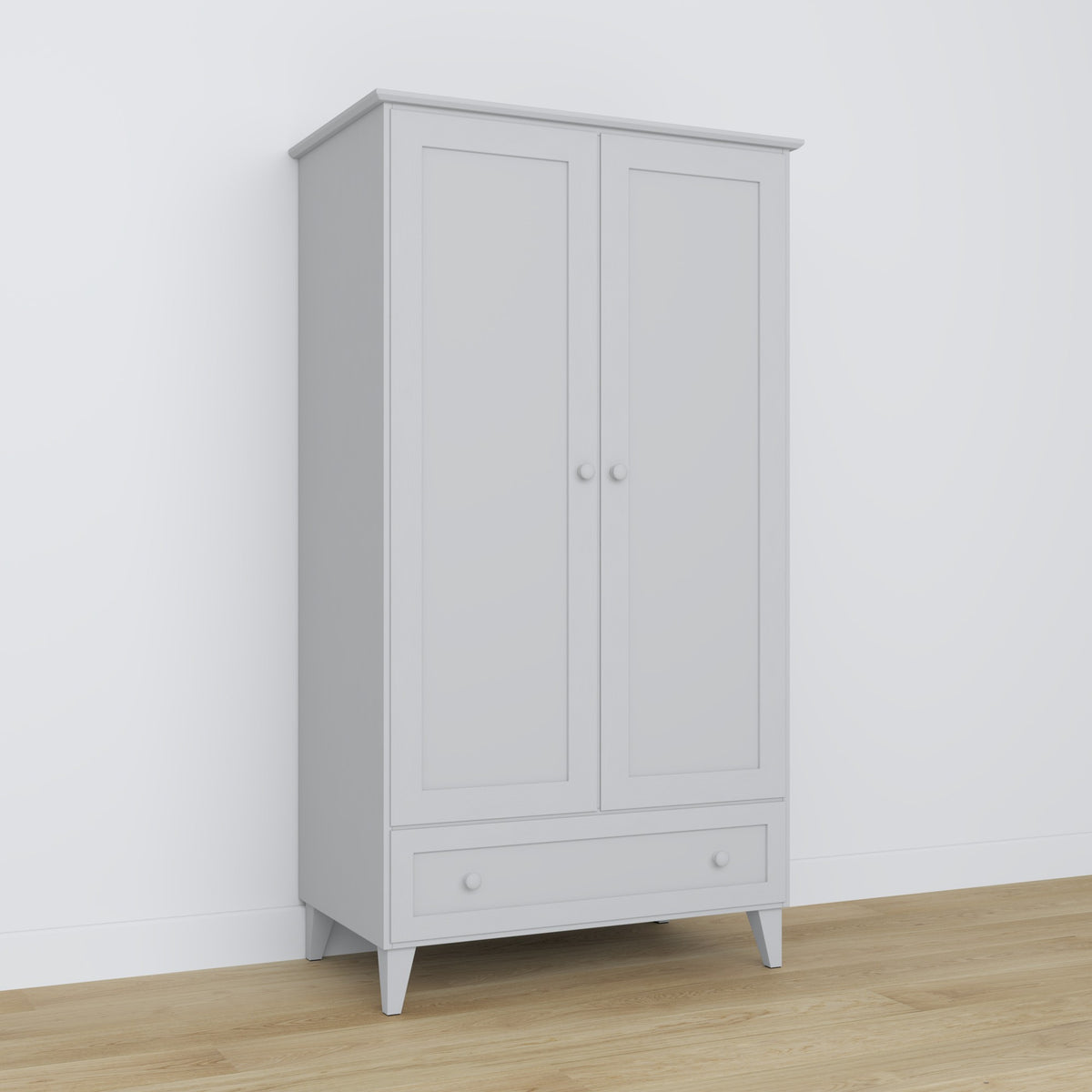 2D1S grå garderobe – træ, lukket dør, set forfra, Nizio