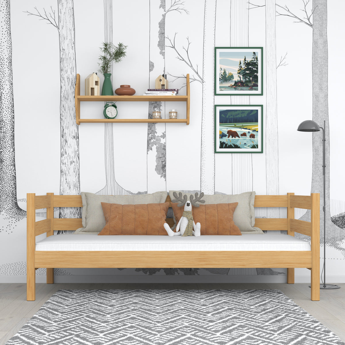 Sovesofa i naturtræ - sidebarriere i træ, sikkerhed for børn
