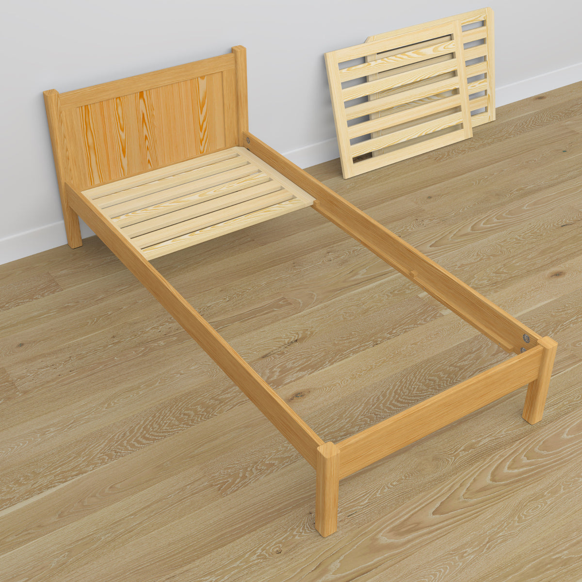 Natural pine bed with drawer – fully wooden, scandi, Nizio Home