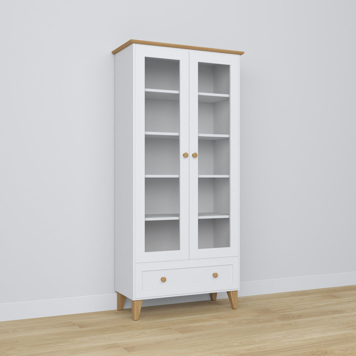 Wooden display cabinet 1S 90 Scandi white / natural oak