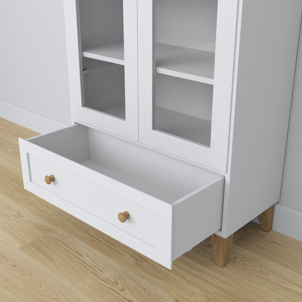 Wooden display cabinet 1S 90 Scandi white / natural oak