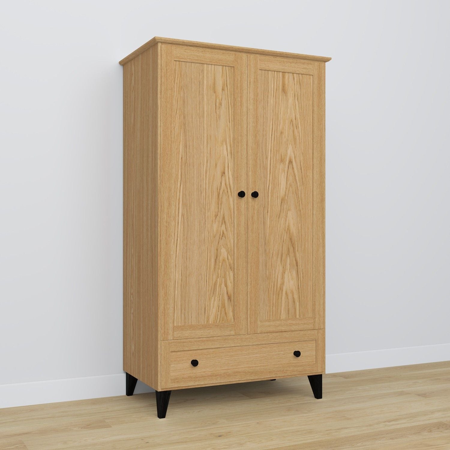 Oak wardrobe 2D1S Scandi oak natural / black