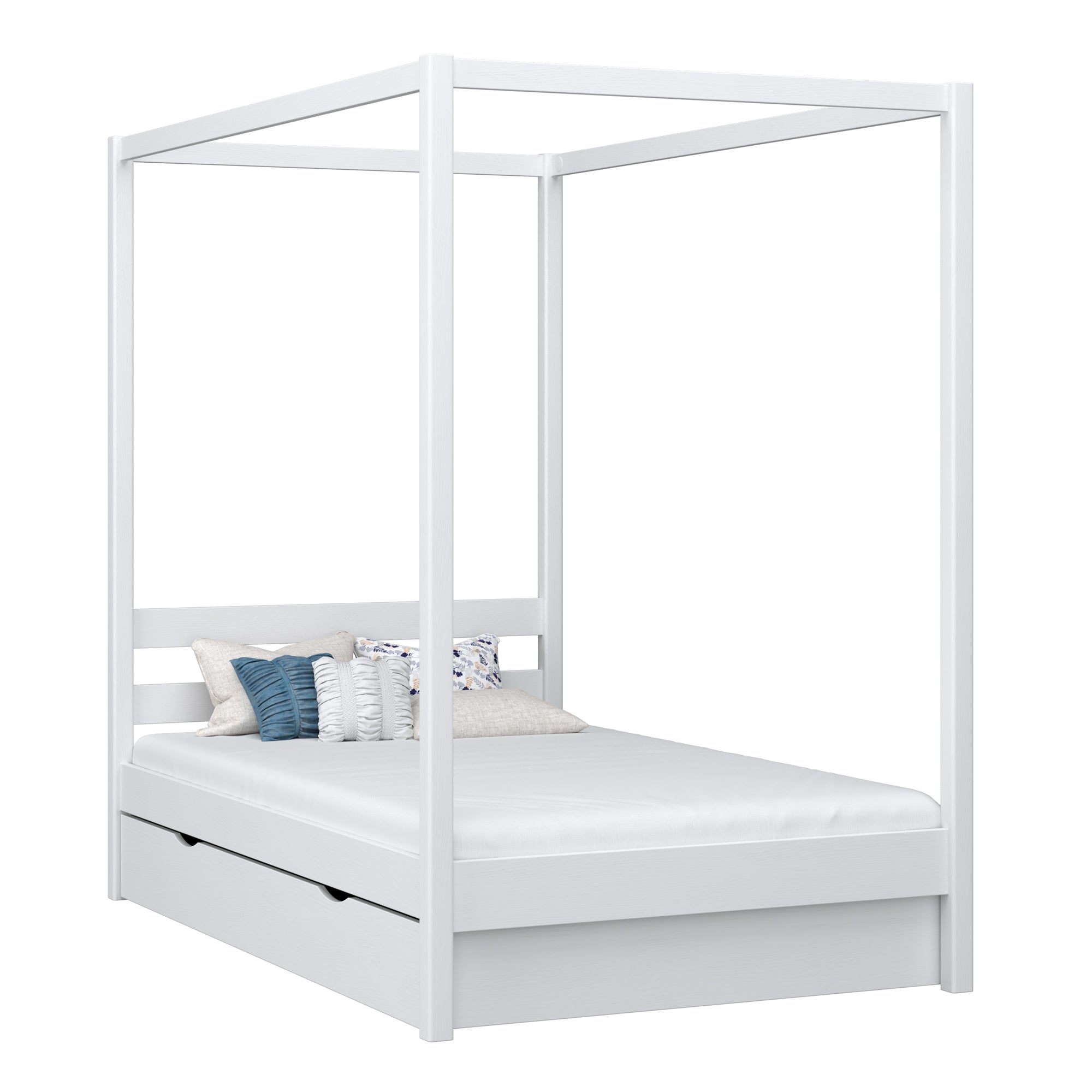 Wooden canopy bed with drawer white – child’s room, scandi style