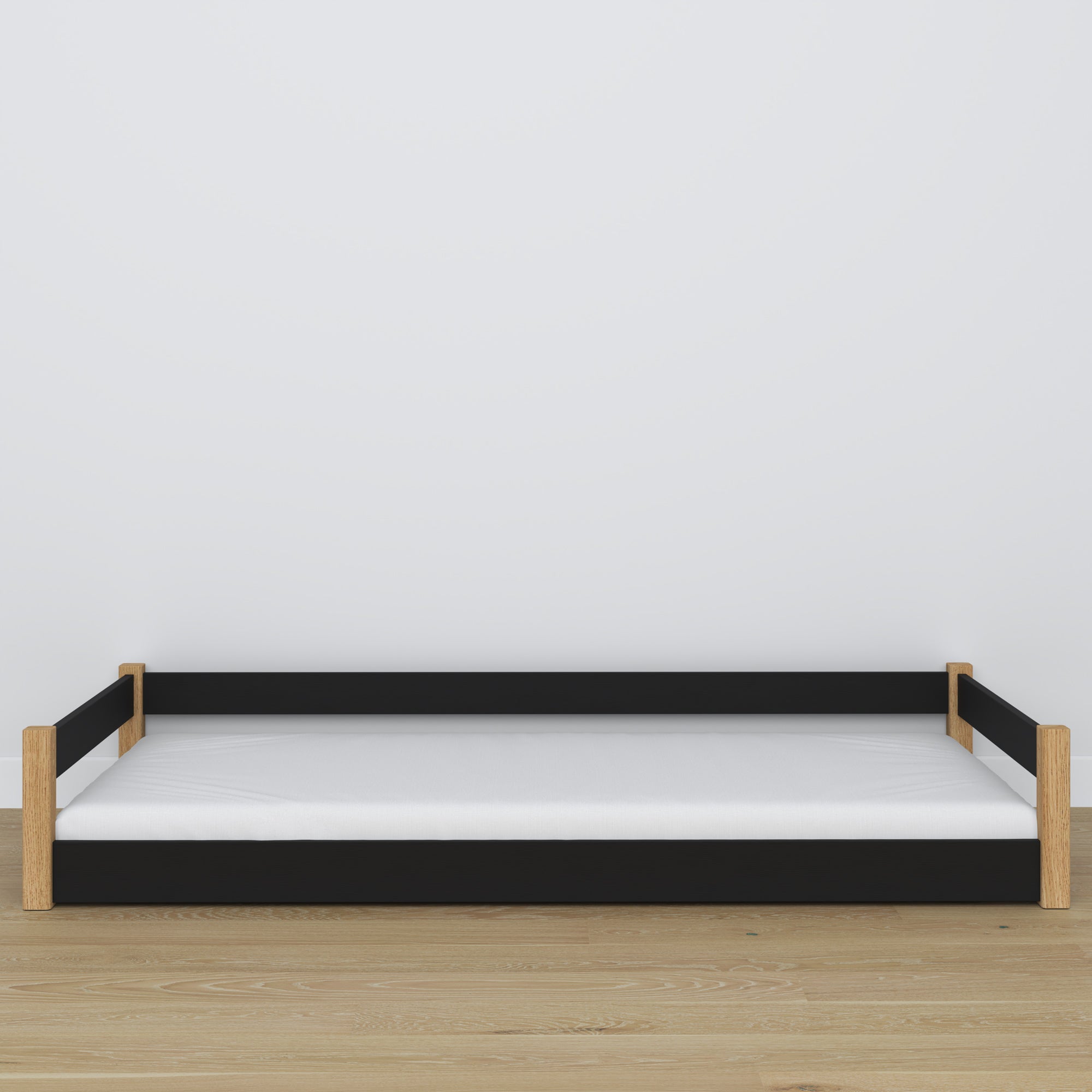 Wooden low bed N01 black / oak