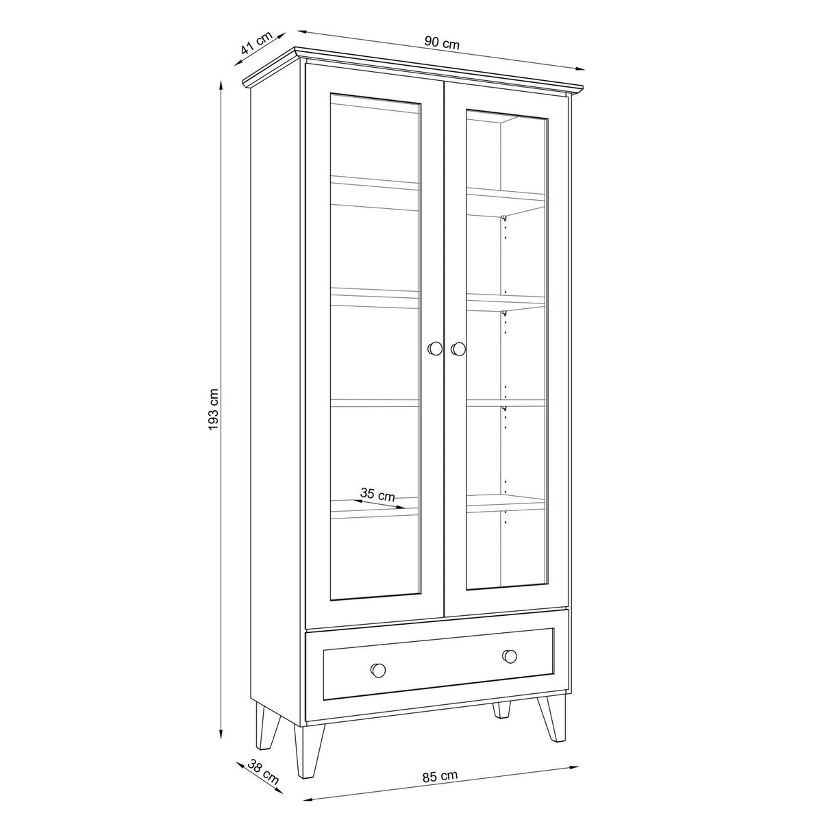 Wooden display cabinet 1S 90 Scandi white / natural oak