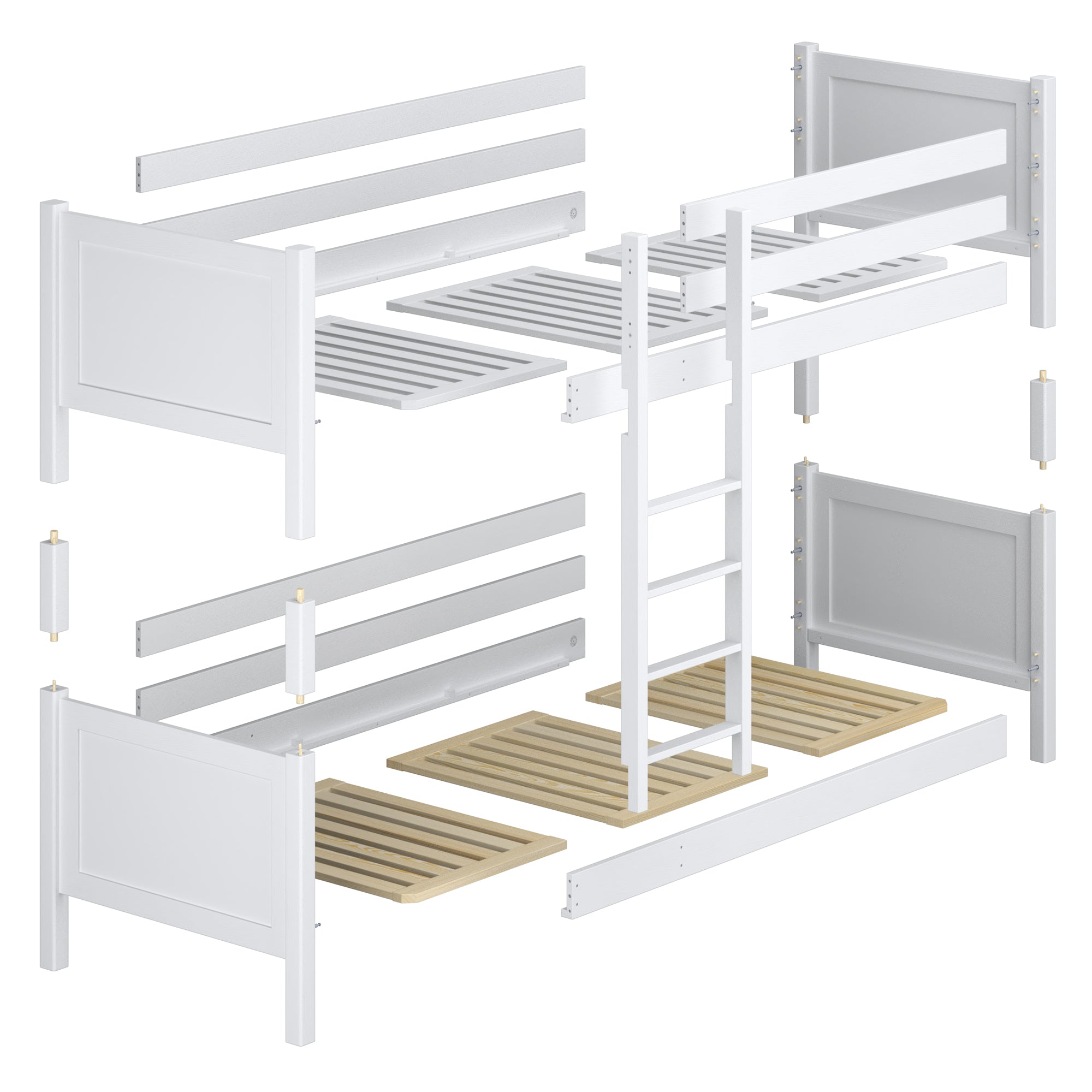 Black and Oak Wooden Bunk Bed – Dimensions and Diagram with Mattress Drawer