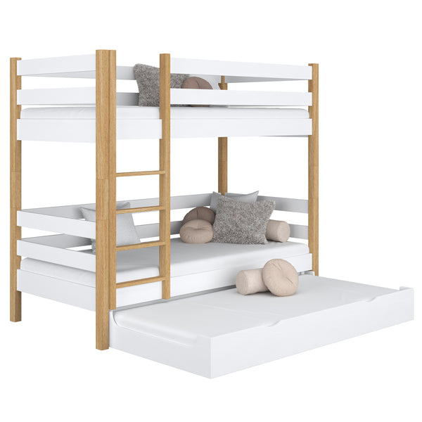 White and Oak Wooden Bunk Bed with Mattress Drawer – Scandi Children’s Room
