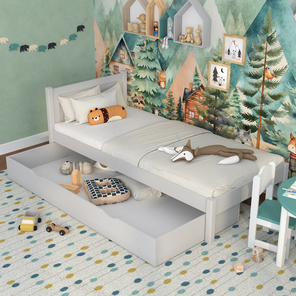 Bed grey with drawer – spacious storage, wooden, for children Nizio