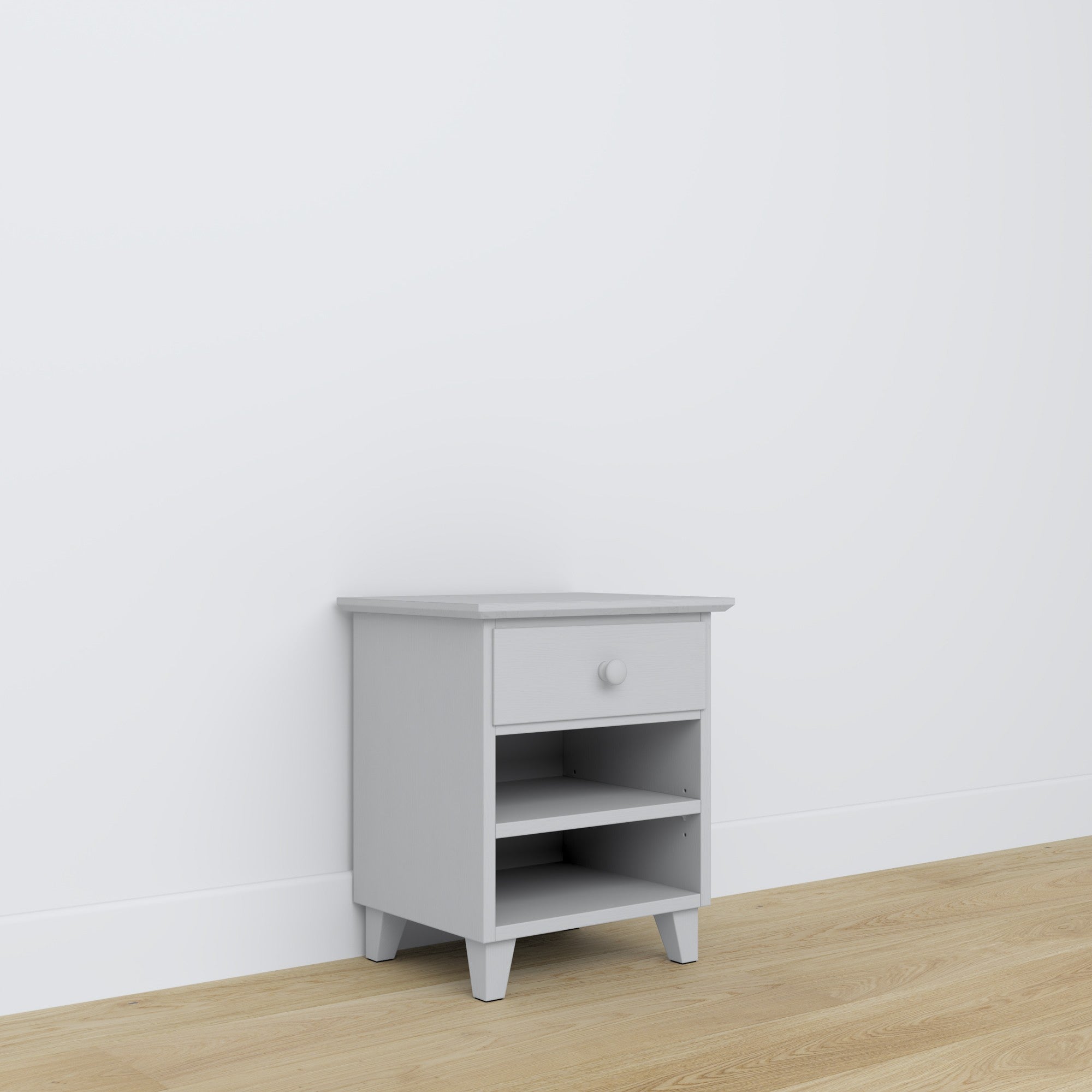 N02 sengebord, gråt - træ, set forfra, Nizio Home