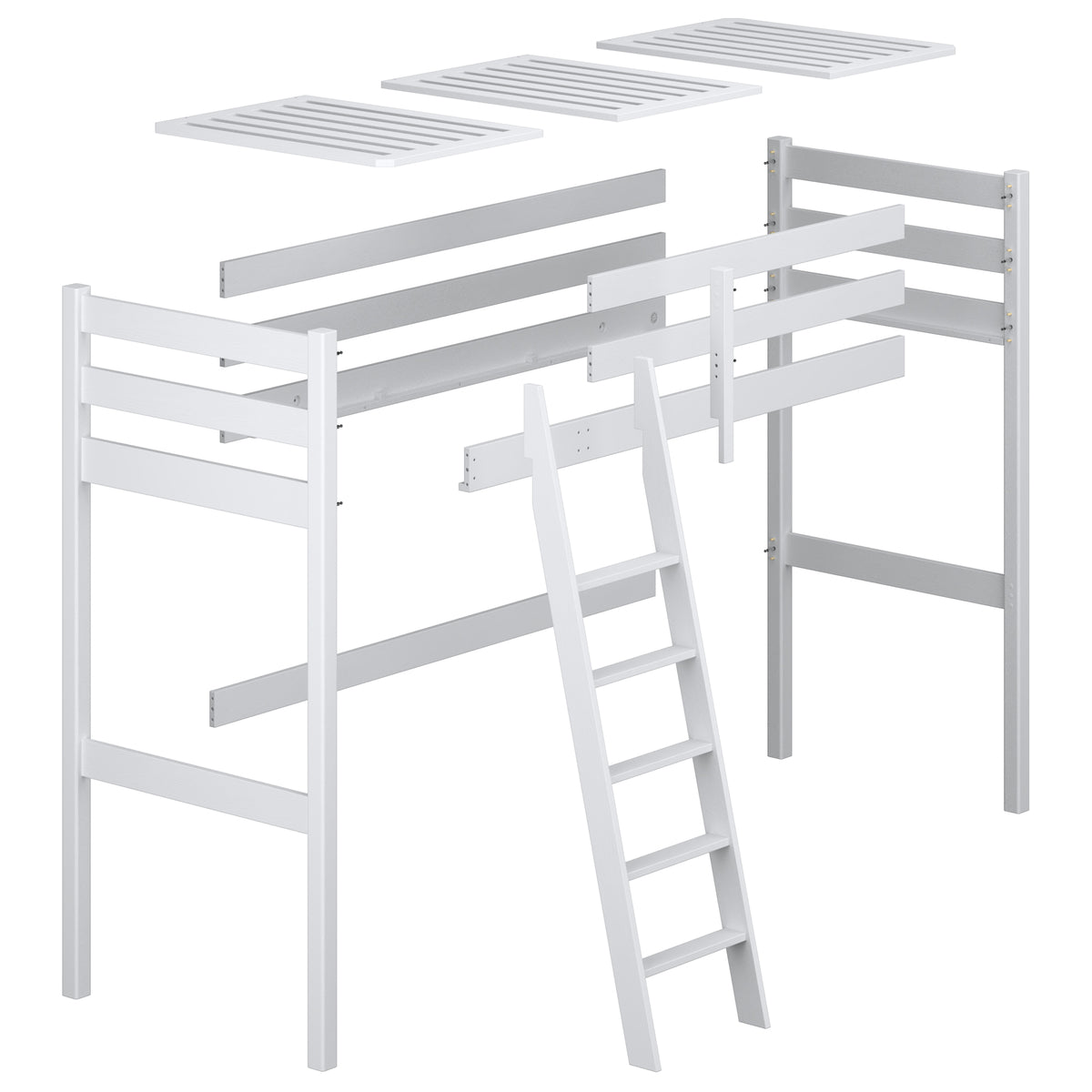 White and Oak Wooden Loft Bed – Children’s Room Proportions, Nizio