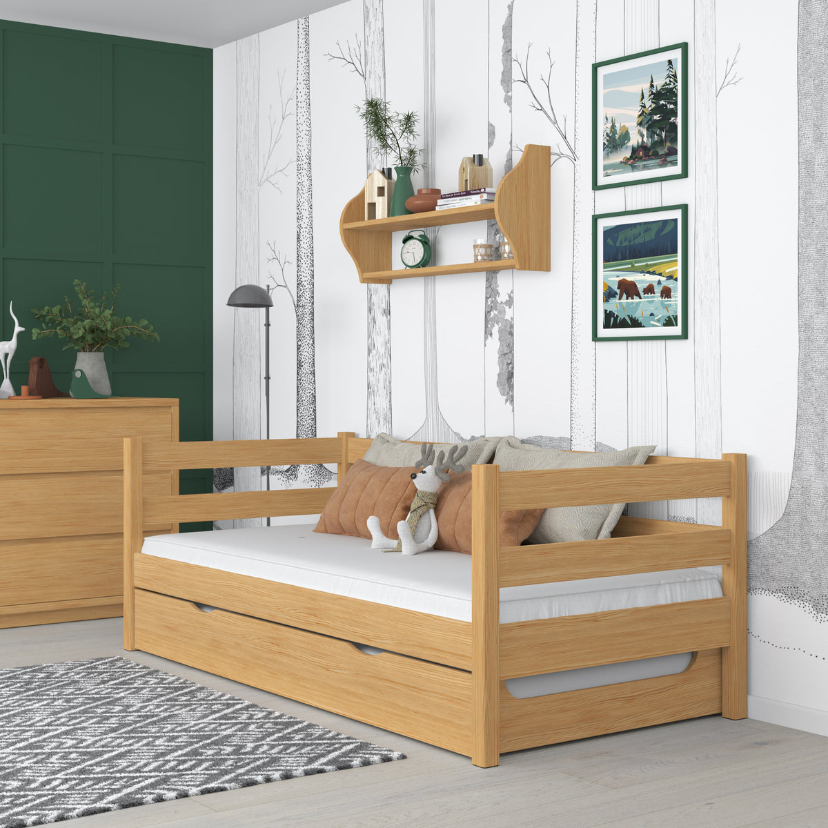 Sovesofa i naturtræ - sidebarriere af træ, set fra siden, Nizio