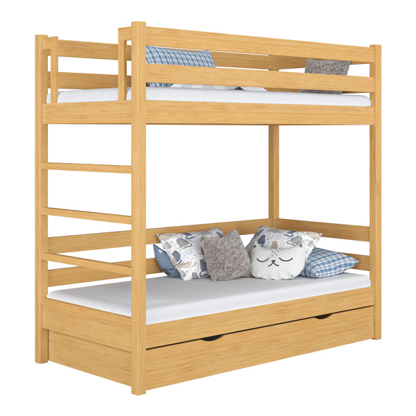 Natural Pine Wooden Bunk Bed with Drawer – Children’s Room, Solid Wood, Scandi