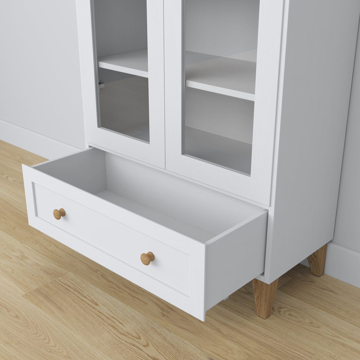 Wooden display cabinet 1S 90 Scandi white / natural oak