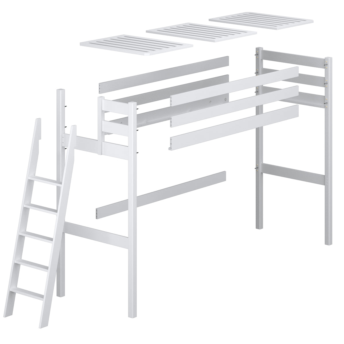 Łóżko na antresoli N02 dąb bielony – widok ogólny z innej perspektywy