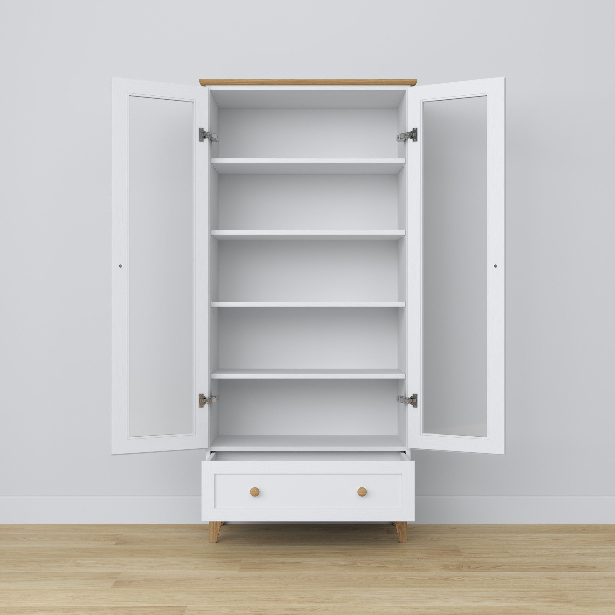 Wooden display cabinet 1S 90 Scandi white / natural oak