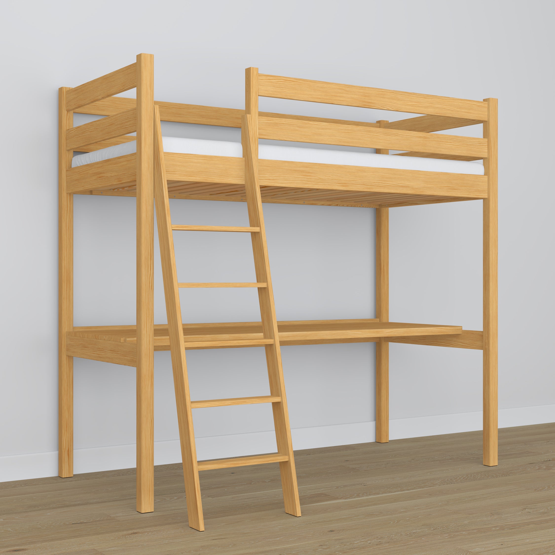 Mezzaninseng i naturtræ med skrivebord - mål, Nizio Home
