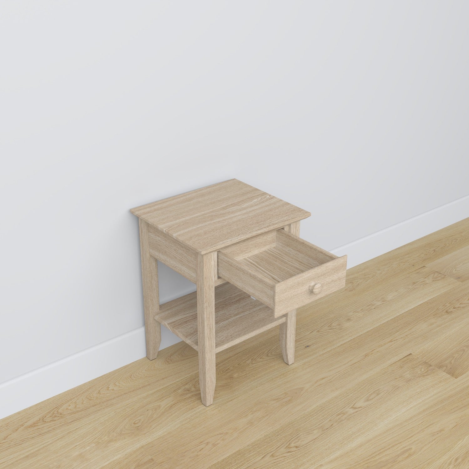 Bedside table N01 bleached oak made of oak – side view, Nizio Home