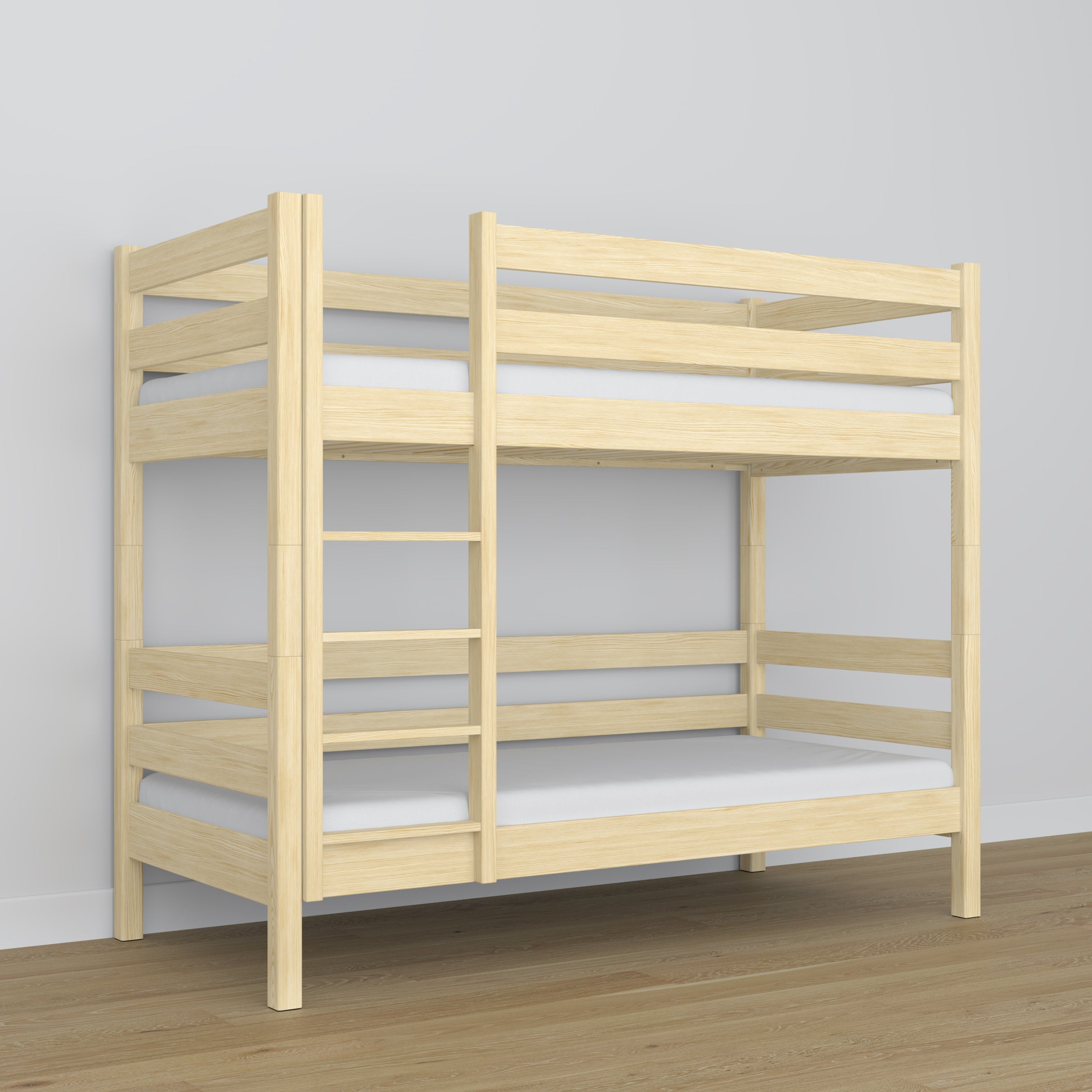 Clear Pine Wooden Bunk Bed – Side View, Nizio Home