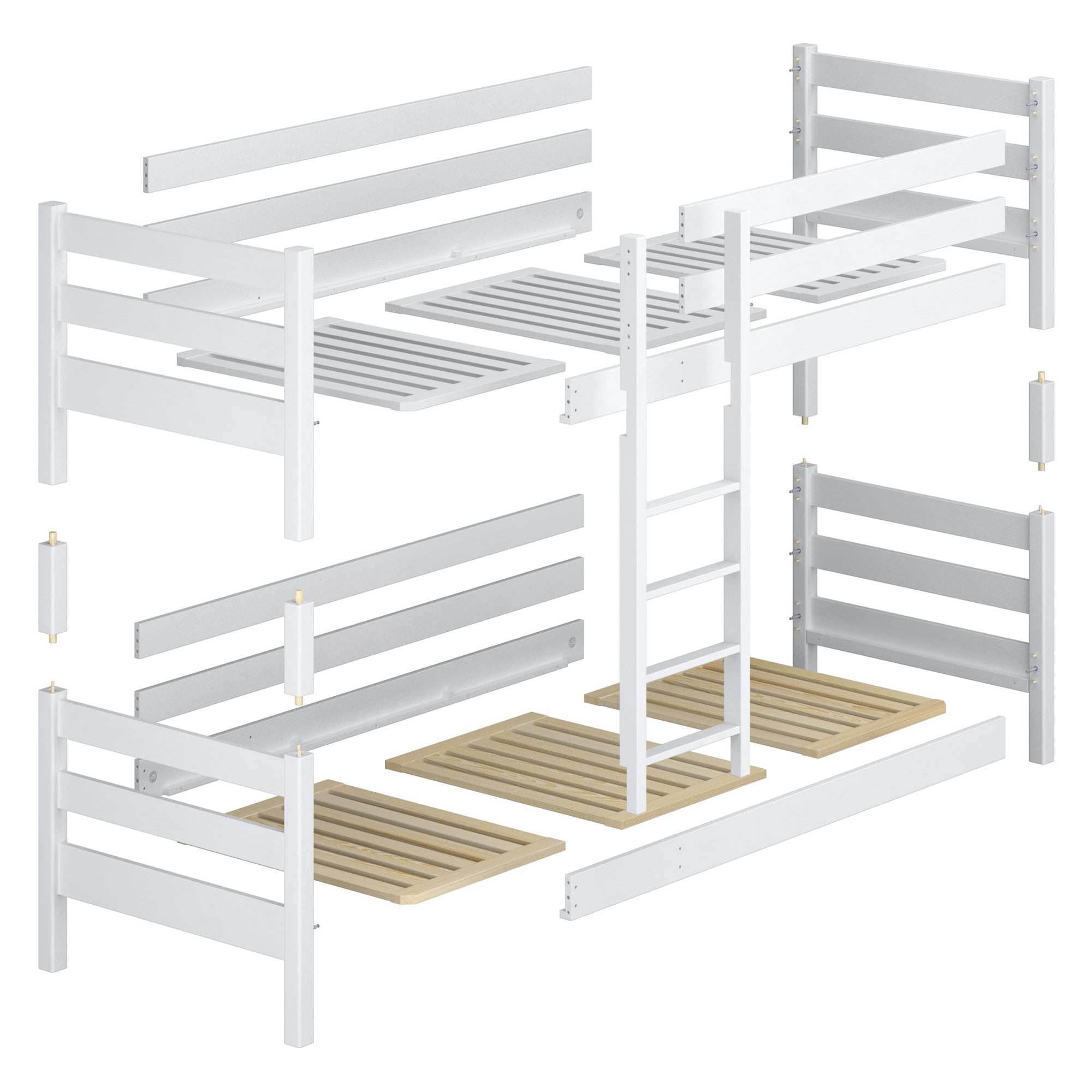 White and Oak Bunk Bed – Wooden Joinery Joints, Close-up, Nizio Home