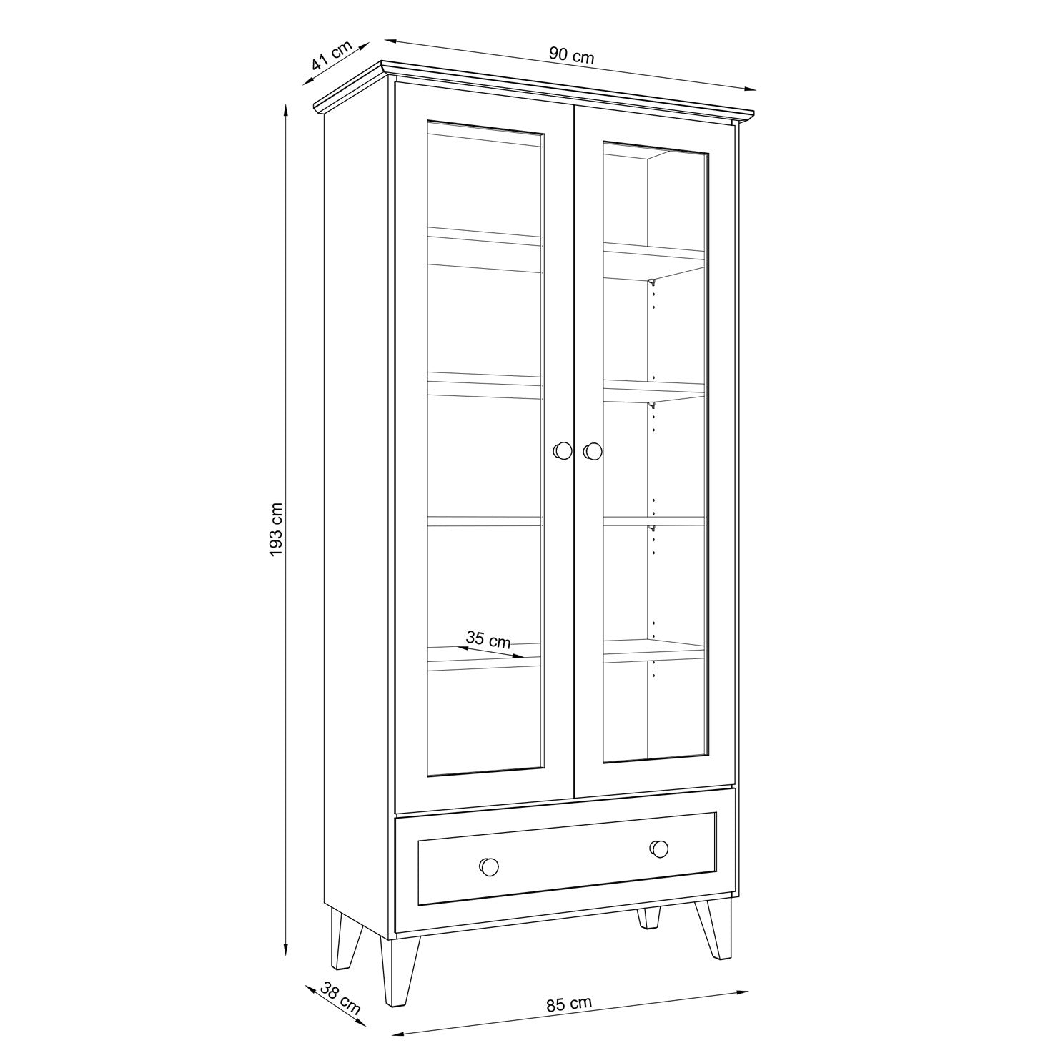 Oak display cabinet 1S 90 Scandi oak natural