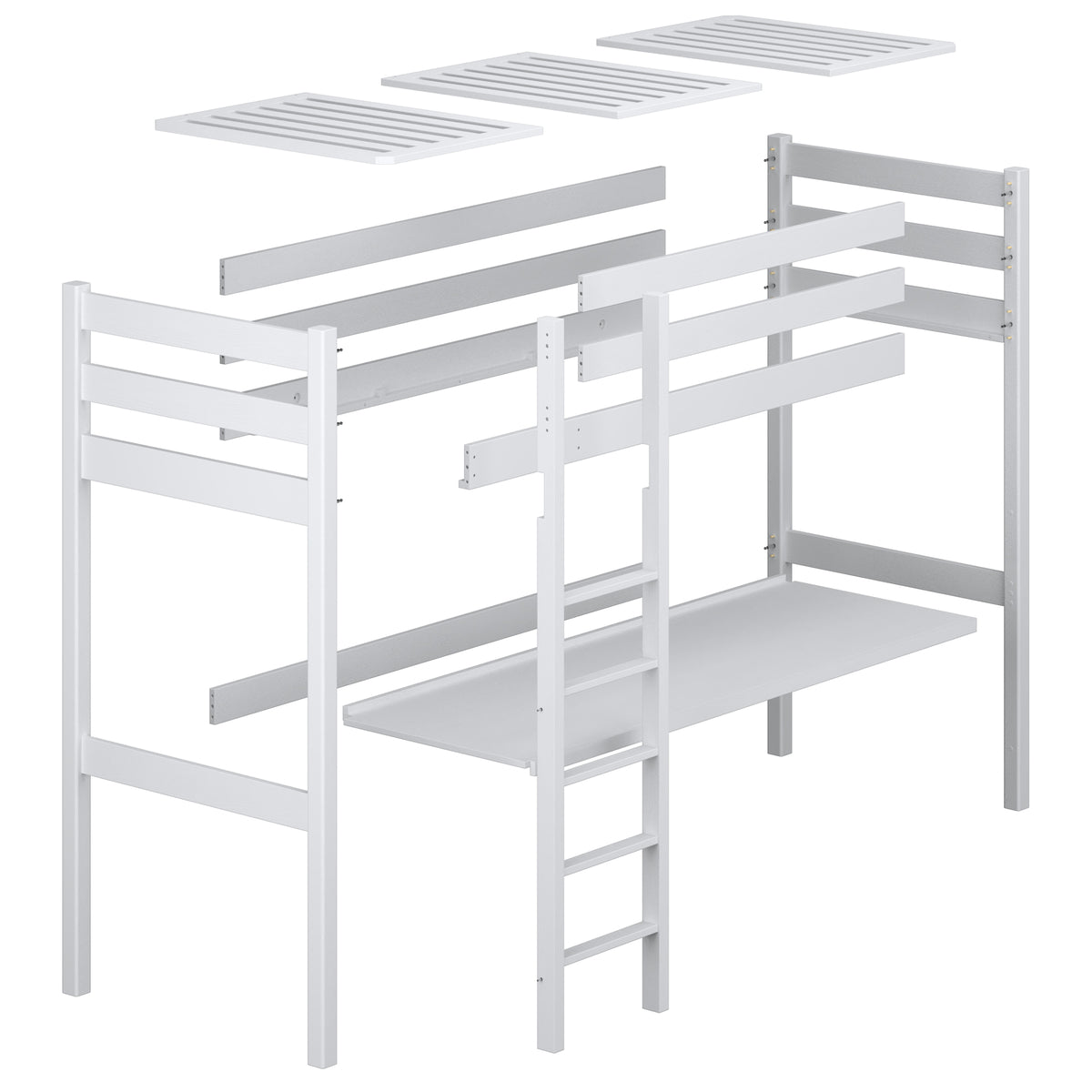 Loft bed with desk natural oak oak – dimensions, Nizio Home