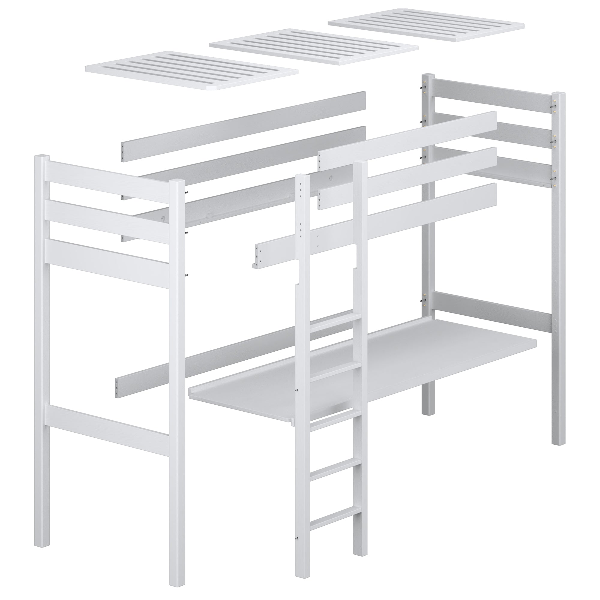 Loft bed with desk natural oak oak – dimensions, Nizio Home