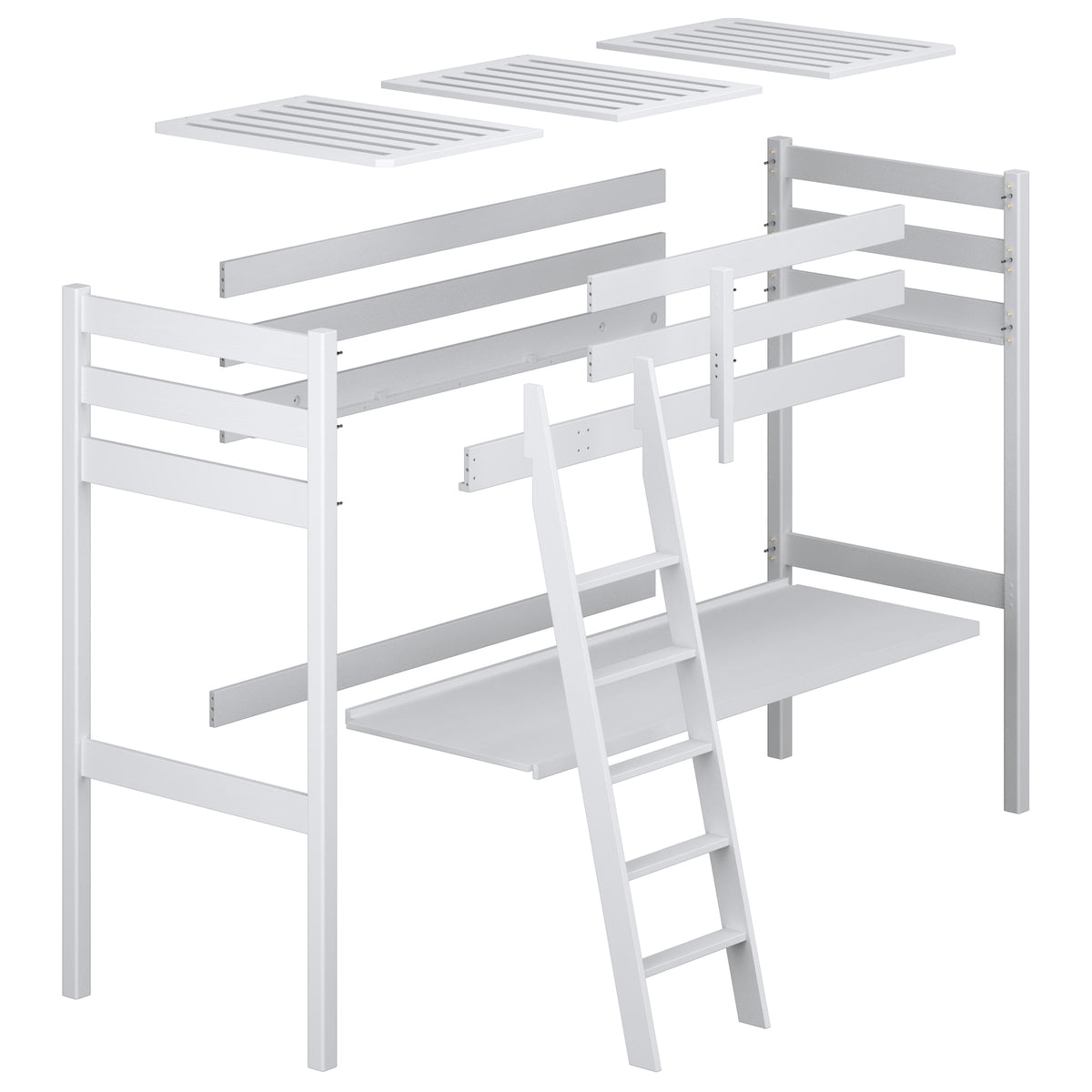 Grey Wooden Loft Bed with Desk – Scandi Room Arrangement, Nizio