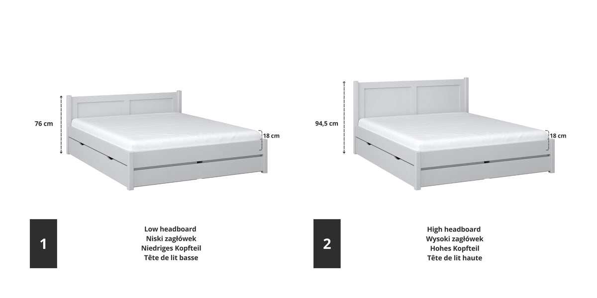 Wooden double bed grey – joint and drawer details, Nizio