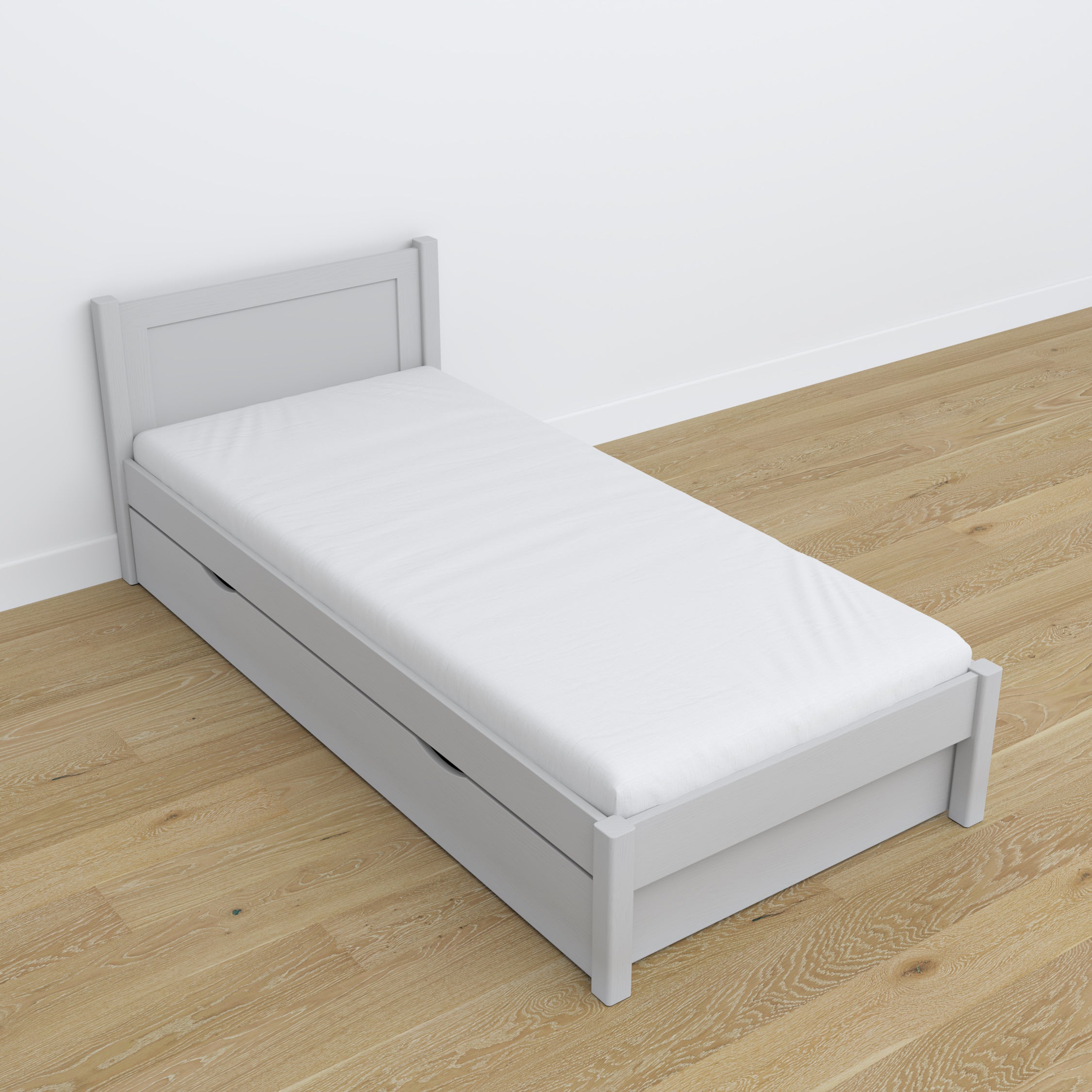 Wooden bed with drawer grey – dimensions and diagram, Nizio Home
