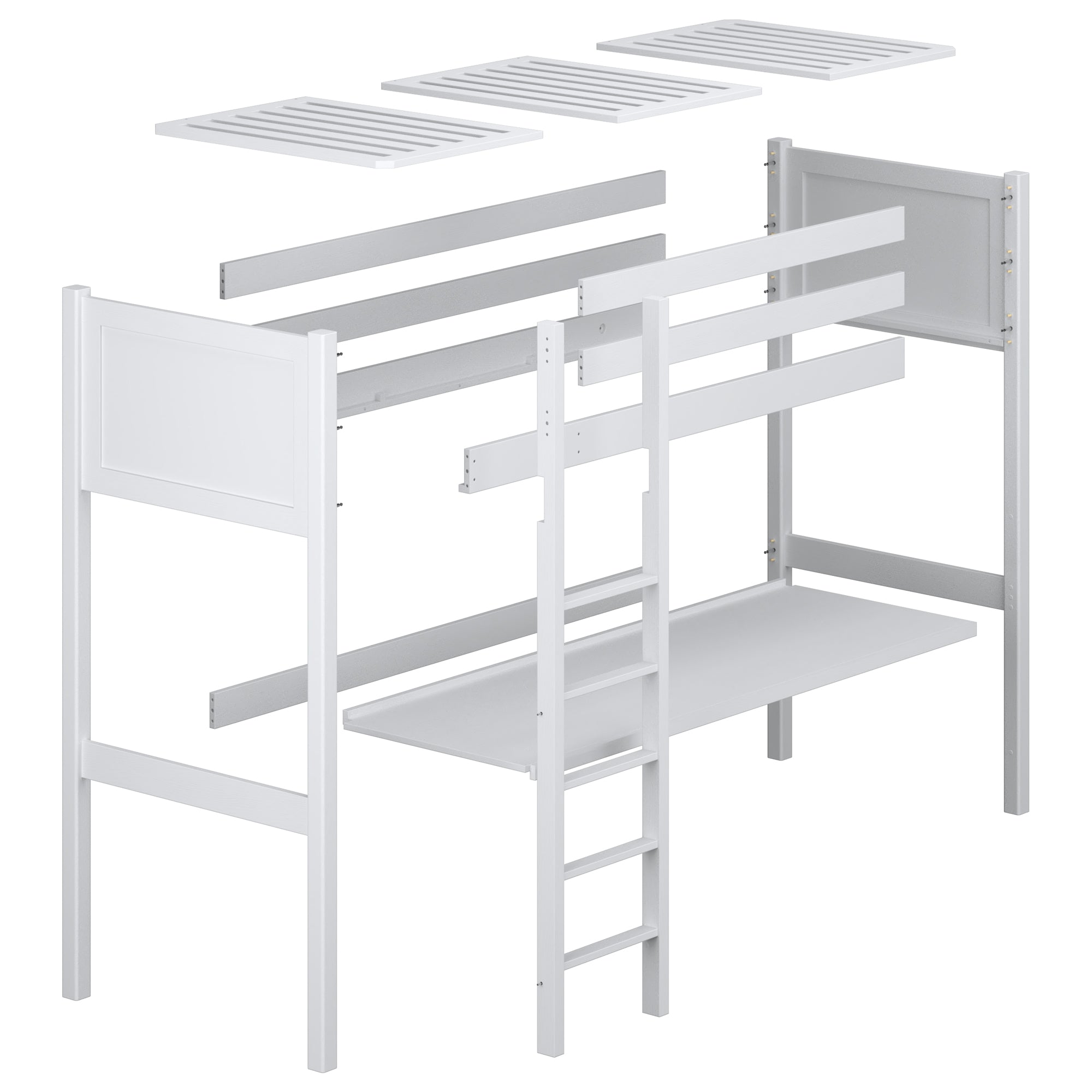 Loft bed with desk black/oak wooden – dimensions, Nizio Home