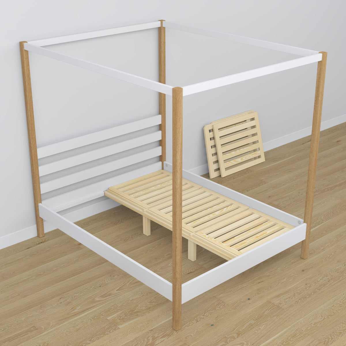 Łóżko podwójne z baldachimem N01 biało dębowy – dodatkowy widok, trwała jakość Nizio Home
