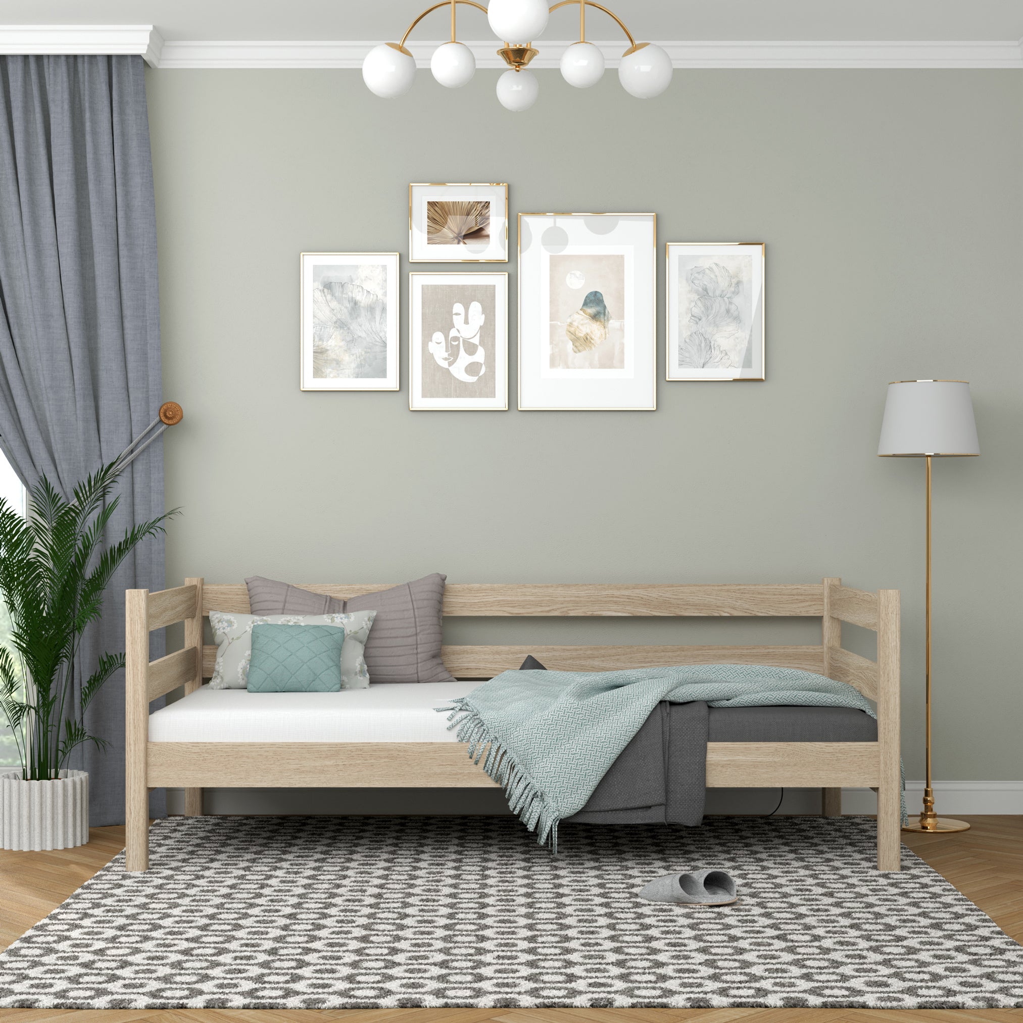 Sovesofa af bleget eg - sidebarriere i eg, sikkerhed for børn