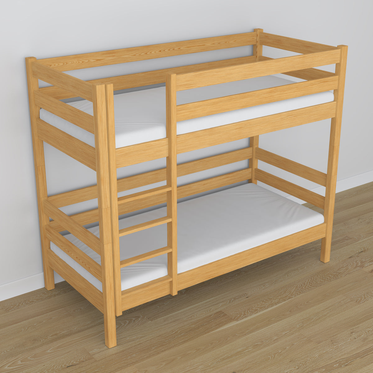 Natural Pine Wooden Bunk Bed – Close-up of Joints and Wood Details